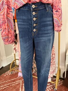 KanCan Dark Blue High-Rise Button-Fly Jeans